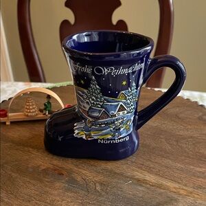 Germany Blue 'Frohe Weihnachten' Nurnberg Ceramic Boot Mug